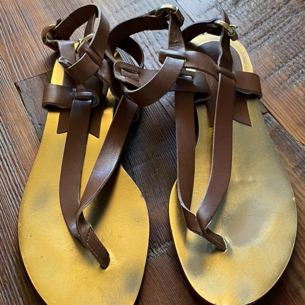 Michael Kors Brown Leather & Gold Hardware Sandals